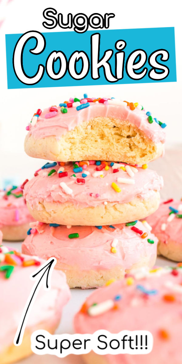 These Soft Sugar Cookies have an irresistible texture that’s both cakey and moist! Topped with creamy pink frosting and sprinkles, they’re like a love child between vanilla cupcakes and sugar cookies!  via @sugarandsoulco