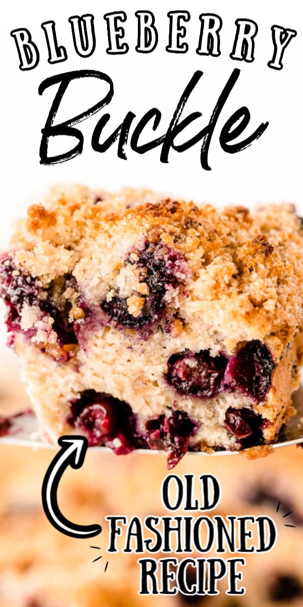 This Blueberry Buckle Recipe is the perfect way to enjoy seasonal berries. This moist blueberry cake is topped with a sugary, buttery crumble that “buckles” as it bakes! via @sugarandsoulco