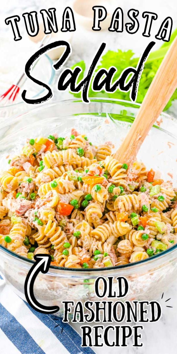 Tuna Pasta Salad is a tasty side dish for summer! Rotini, veggies, and tuna are tossed in a creamy homemade dressing made of mayo, sour cream, and spices! You can serve it chilled which means you can make in a couple of days in advance, so it’s perfect for summer potlucks! via @sugarandsoulco