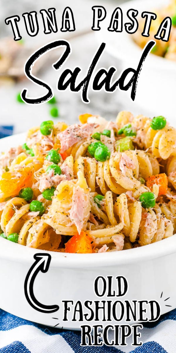 Tuna Pasta Salad is a tasty side dish for summer! Rotini, veggies, and tuna are tossed in a creamy homemade dressing made of mayo, sour cream, and spices! You can serve it chilled which means you can make in a couple of days in advance, so it’s perfect for summer potlucks! via @sugarandsoulco