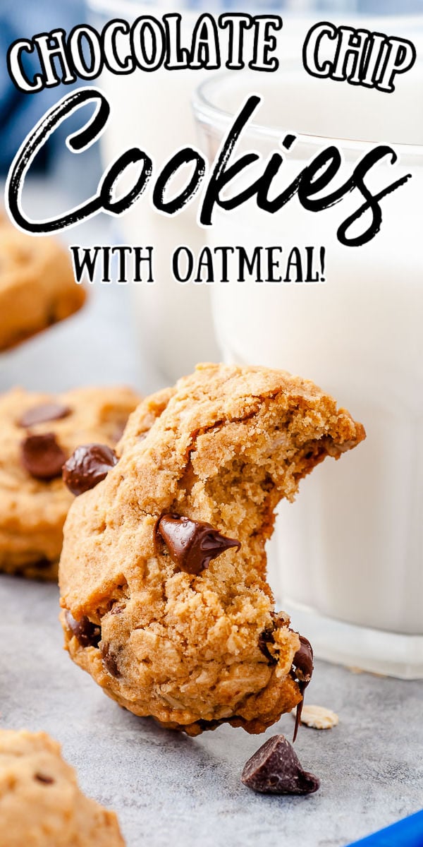 Oatmeal Chocolate Chip Cookies combine two classic treats in one! These soft and chewy oatmeal cookies are a delicious dessert recipe the whole family will love! And they contain an unexpected ingredient that cuts down on calories — but not flavor!  via @sugarandsoulco
