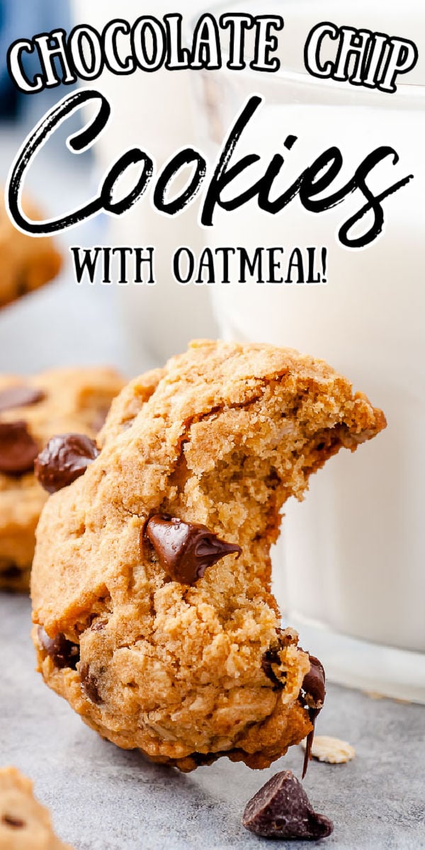 Oatmeal Chocolate Chip Cookies combine two classic treats in one! These soft and chewy oatmeal cookies are a delicious dessert recipe the whole family will love! And they contain an unexpected ingredient that cuts down on calories — but not flavor!  via @sugarandsoulco