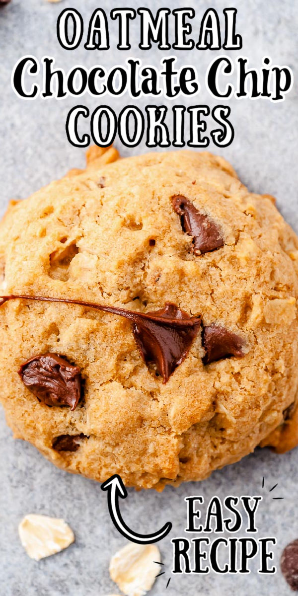 Oatmeal Chocolate Chip Cookies combine two classic treats in one! These soft and chewy oatmeal cookies are a delicious dessert recipe the whole family will love! And they contain an unexpected ingredient that cuts down on calories — but not flavor!  via @sugarandsoulco