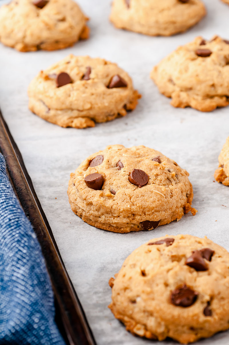 Baked cookies on a cookie sheet.