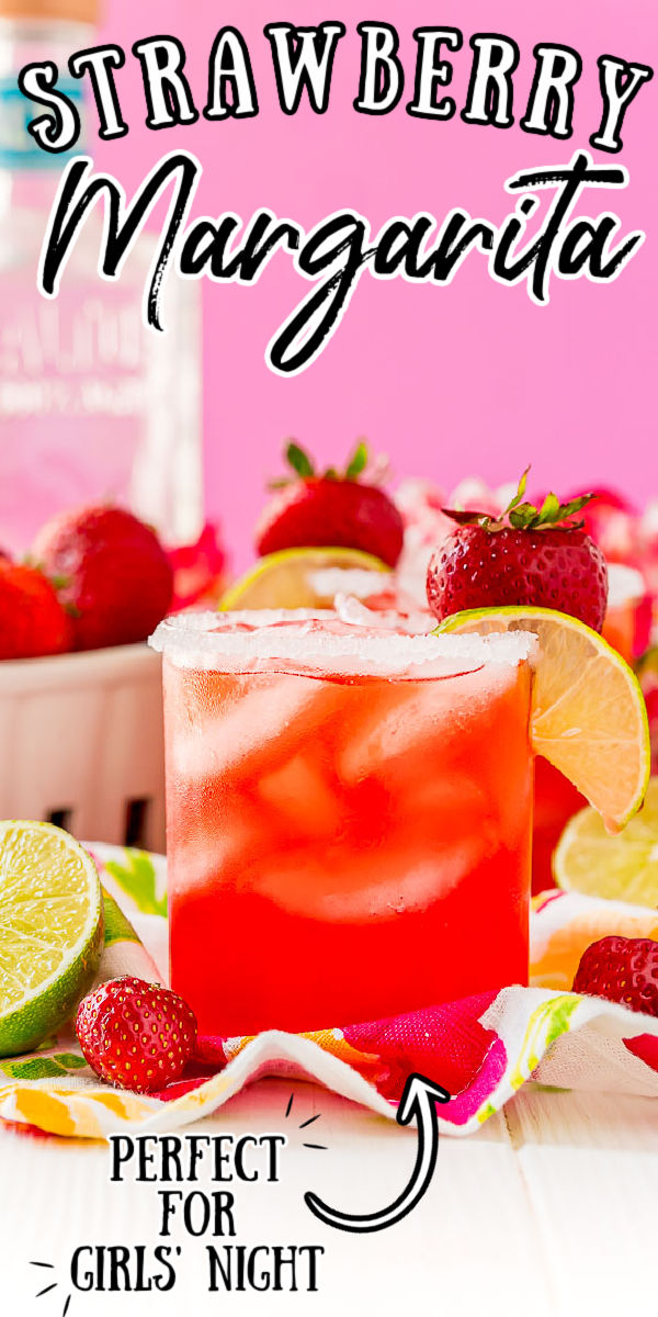 Strawberry Margaritas are fruity, fresh, and perfect for summer! Made with tequila, orange liqueur, fresh lime juice, and homemade strawberry simple syrup. This cocktail can be sipped on the rocks or frozen. via @sugarandsoulco