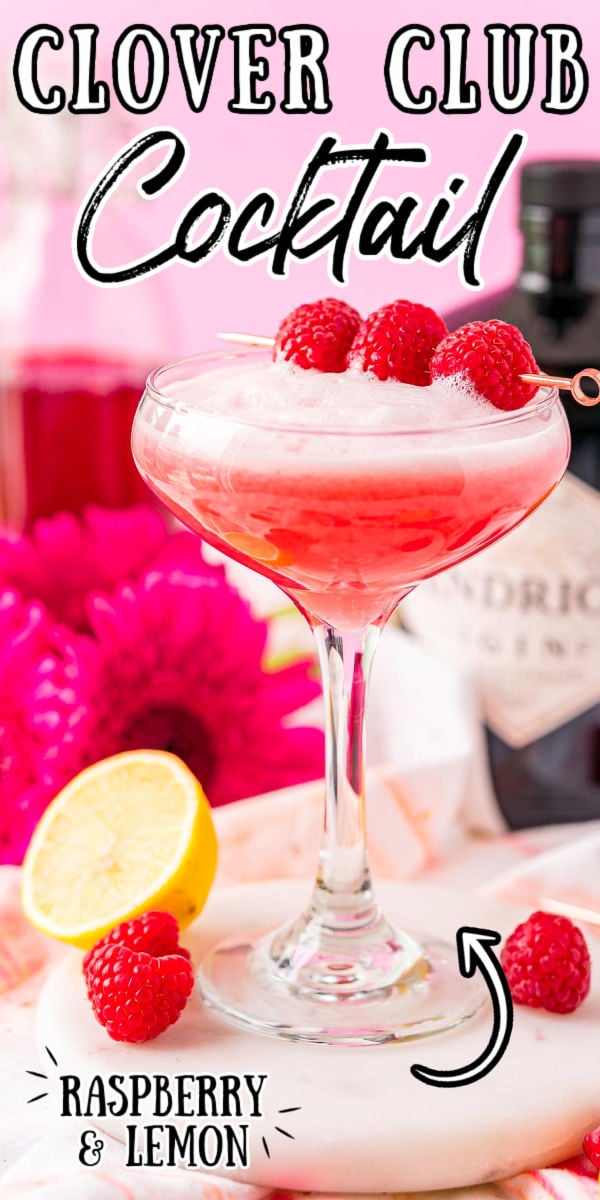 This Clover Club Cocktail is fruity, frothy, and fun to sip. Made with gin, egg whites, raspberry syrup, and lemon juice, it looks and tastes fancy, but it’s simple to make! via @sugarandsoulco