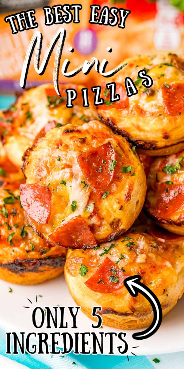 Mini Pizzas are made with just 5 ingredients: canned biscuits, pizza sauce, pepperoni, cheese, and spices, and are ready in less than 20 minutes! They’re baked in a muffin tin, and since they’re individually made, everyone in the family can top their own!  via @sugarandsoulco