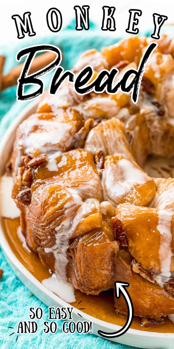 Monkey Bread is a pull-apart bread that’s insanely addictive! It’s made with soft biscuit dough that’s coated in cinnamon and sugar, loaded with pecans, and drenched in a sticky, sugary, butter sauce. The finishing touch is a drizzle of homemade vanilla icing.  via @sugarandsoulco