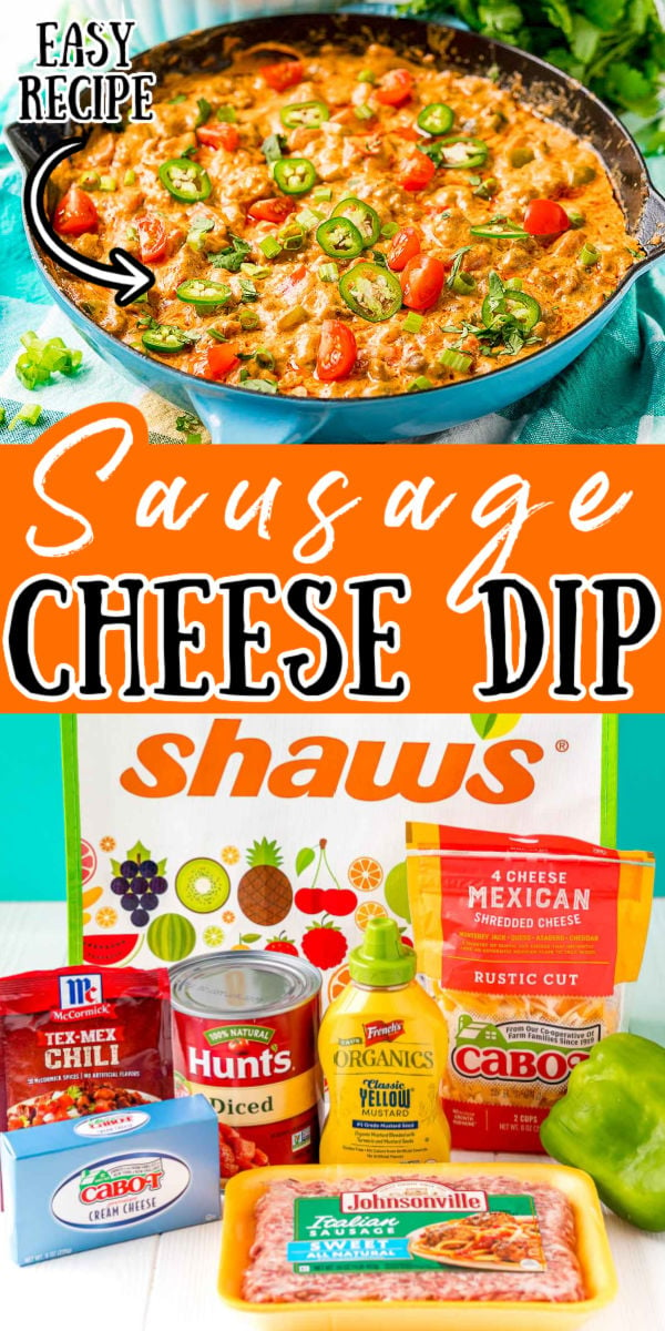 Cheesy Sausage Dip is your new easy go-to appetizer for game day! Made with crumbled sausage, diced tomatoes, cheddar cheese, cream cheese, mustard, green pepper, and spices, it’s an addictively zesty and comforting for any occasion.  via @sugarandsoulco