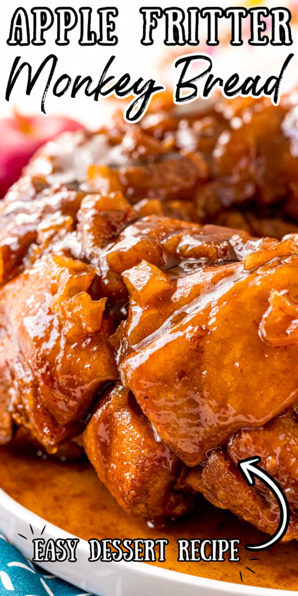 Apple Fritter Monkey Bread is an easy, soft, and sticky pull-apart bread that’s made to share! Chunks of refrigerated cinnamon roll dough and fresh chopped apples are drenched in a sweet and sticky sauce and baked to perfection.  via @sugarandsoulco