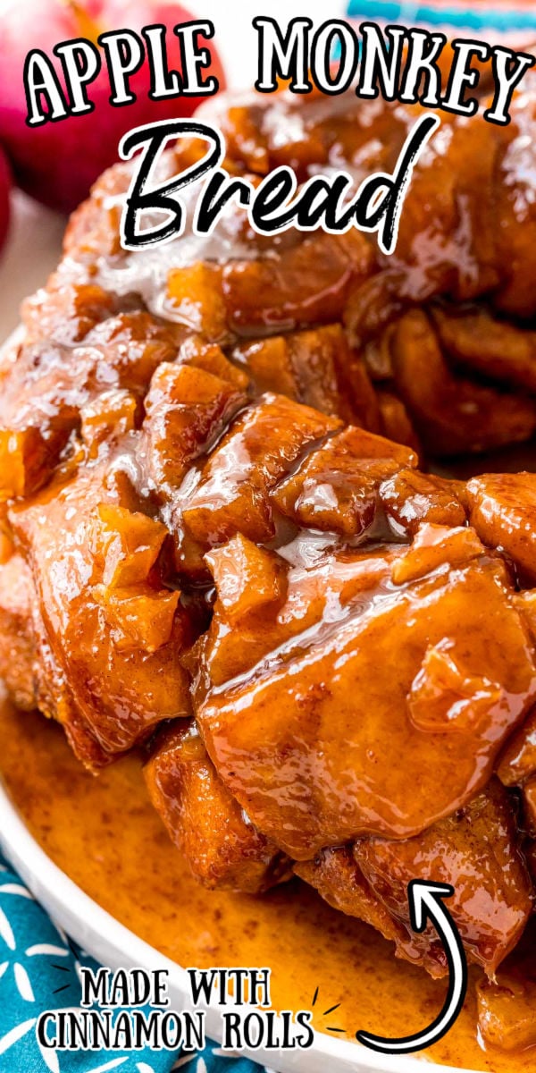 Apple Fritter Monkey Bread is an easy, soft, and sticky pull-apart bread that’s made to share! Chunks of refrigerated cinnamon roll dough and fresh chopped apples are drenched in a sweet and sticky sauce and baked to perfection.  via @sugarandsoulco