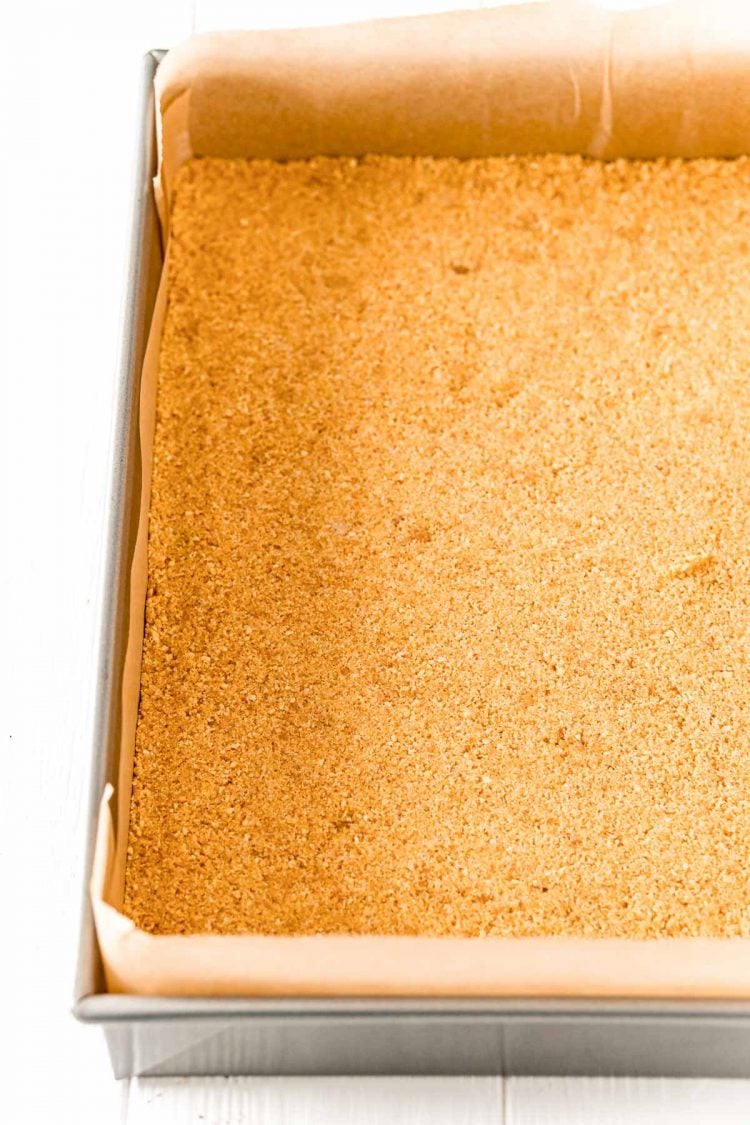 Graham cracker crust in a 9x13-inch pan.