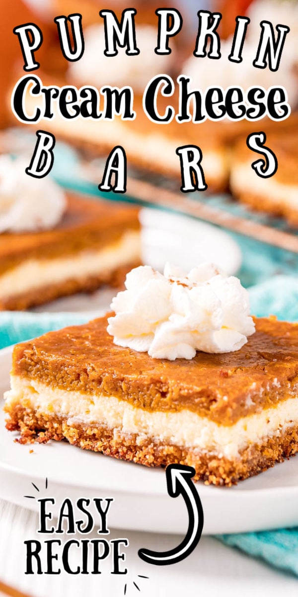 Pumpkin Cheesecake Bars are made with a buttery graham cracker crust is topped with a layer of creamy cheesecake and then a silky pumpkin spice layer for an irresistible and shareable dessert. This easy pumpkin spice dessert is perfect for fall! via @sugarandsoulco