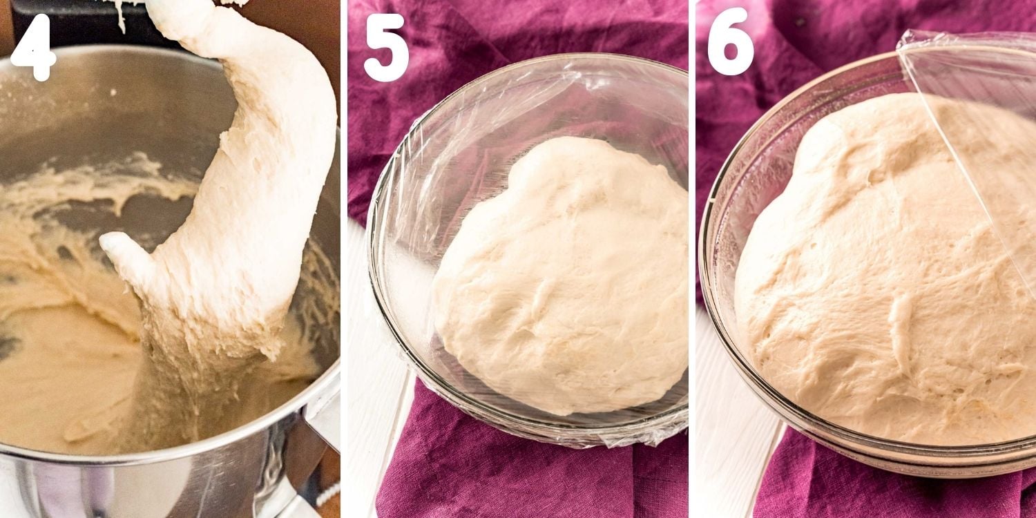 Step by step photo collage showing how to make sticky buns.