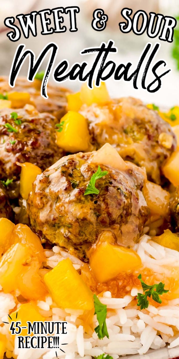 Easy and flavorful Sweet and Sour Meatballs Recipe are drenched in a tangy sauce of brown sugar, pineapple, soy sauce, vinegar, and yellow peppers. 

This recipe is ready in less than 45 minutes with only about 15 minutes of prep time and it’s bound to be a recipe your family loves! They also make a great appetizer! via @sugarandsoulco