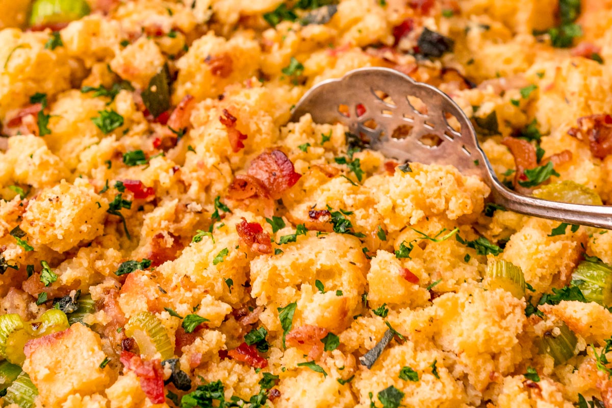 Cornbread Dressing - baked cornbread stuffing - Belly Rumbles