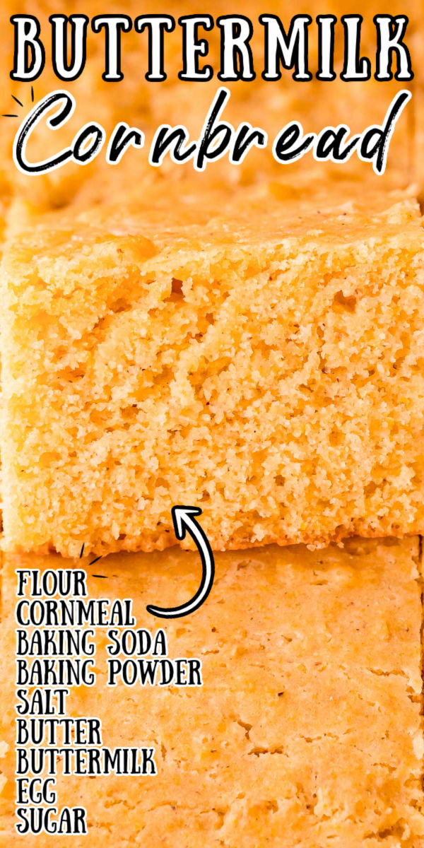 Buttermilk Cornbread is tender and buttery with a hint of sweetness! This from-scratch recipe beats any box mix and uses coarse cornmeal, buttermilk, butter, and sugar, and packs an incredible texture and flavor.  via @sugarandsoulco