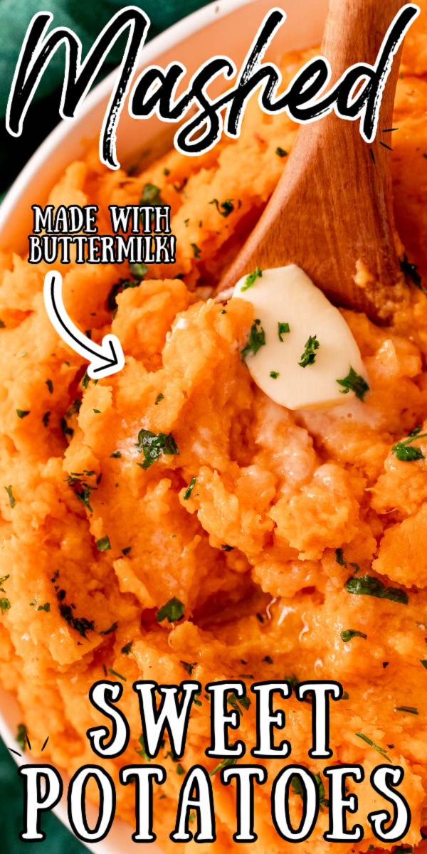 Savory Mashed Sweet Potatoes are filled with delicious tangy flavor! The potatoes are roasted in the oven until tender, then mashed with butter, buttermilk, dijon mustard, salt, and pepper. via @sugarandsoulco