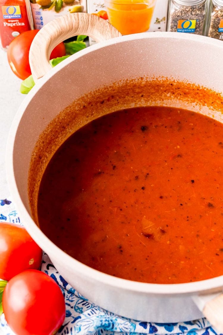 Tomato soup in a large saucepan.