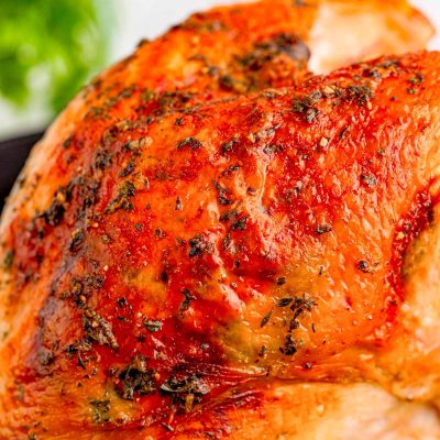 Close up photo of an oven roasted turkey breast.