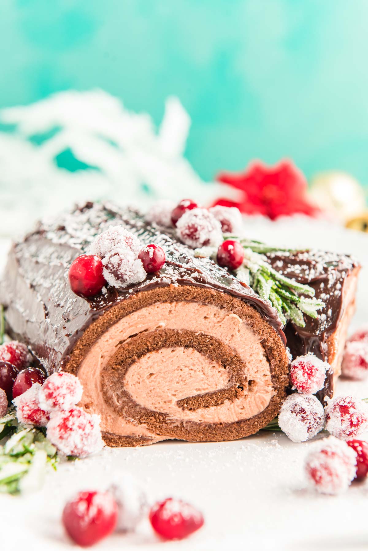 Yule Log Cake Recipe with Chocolate Ganache Icing