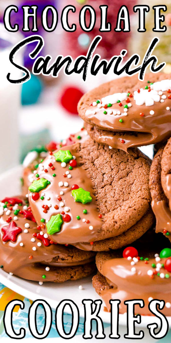 These Triple Chocolate Sandwich Cookies are bound to be a family favorite! These chocolate cookies are filled with chocolate frosting and then dipped in even more chocolate! via @sugarandsoulco