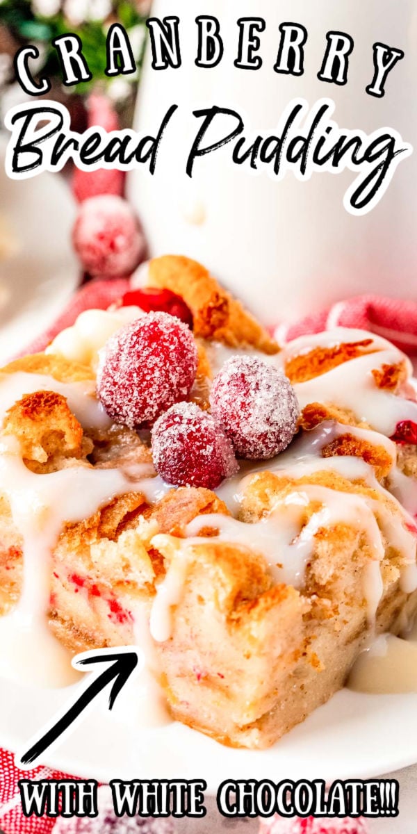 This White Chocolate Cranberry Bread Pudding makes the perfect Christmas morning breakfast. Studded with fresh cranberries and white chocolate chips and drizzled with a vanilla glaze, this recipe will delight the whole family. via @sugarandsoulco