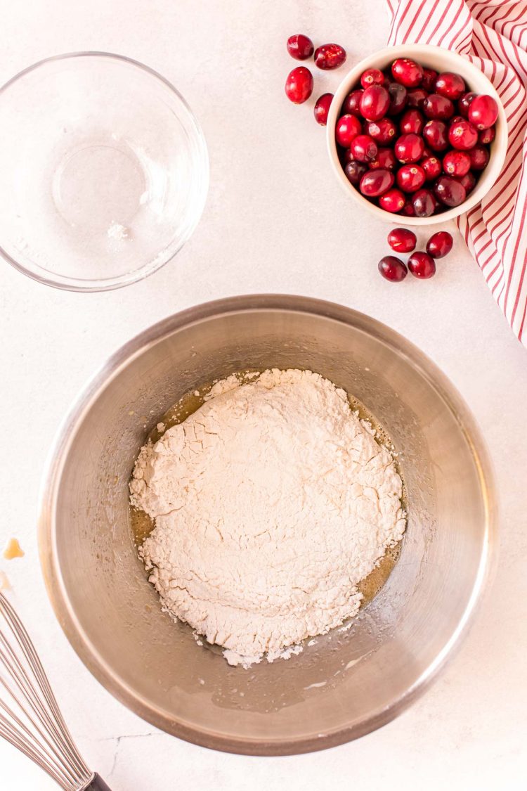 Overhead photo of quick bread being made in a large mixing bowl.