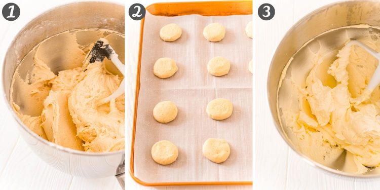 Step-by-step photo collage showing how to make champagne sugar cookies.