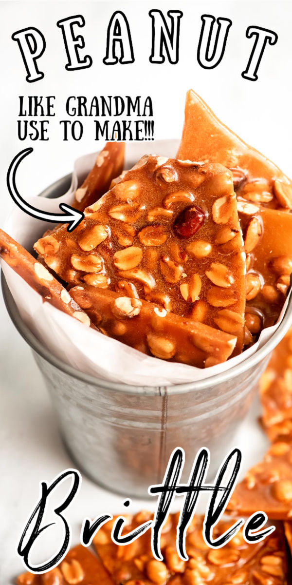 Homemade Peanut Brittle is perfect for making and sharing around the holidays! A crunchy candy layer is loaded with roasted peanuts for a sweet and salty treat. via @sugarandsoulco