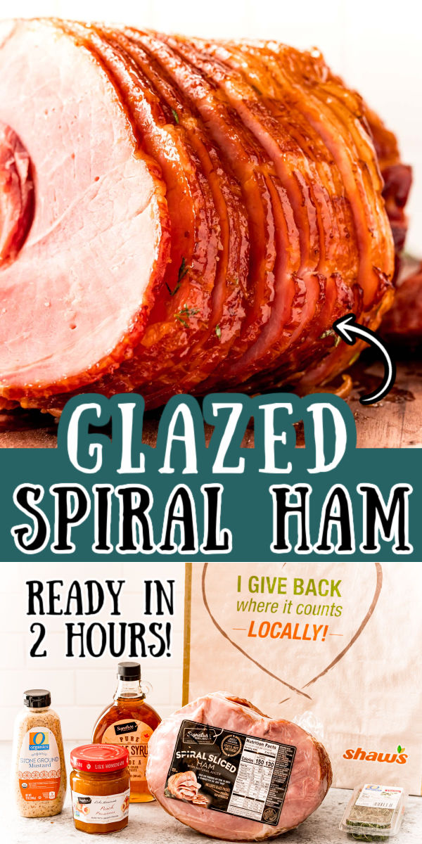 This Maple Peach Glazed Spiral Ham is so easy to prepare with just 10 minutes of prep and five ingredients. Maple syrup, mustard, peach preserves, and thyme take this favorite holiday ham recipe to the next level!  via @sugarandsoulco