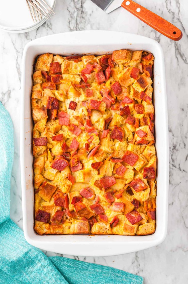 Overhead photo of breakfast casserole.