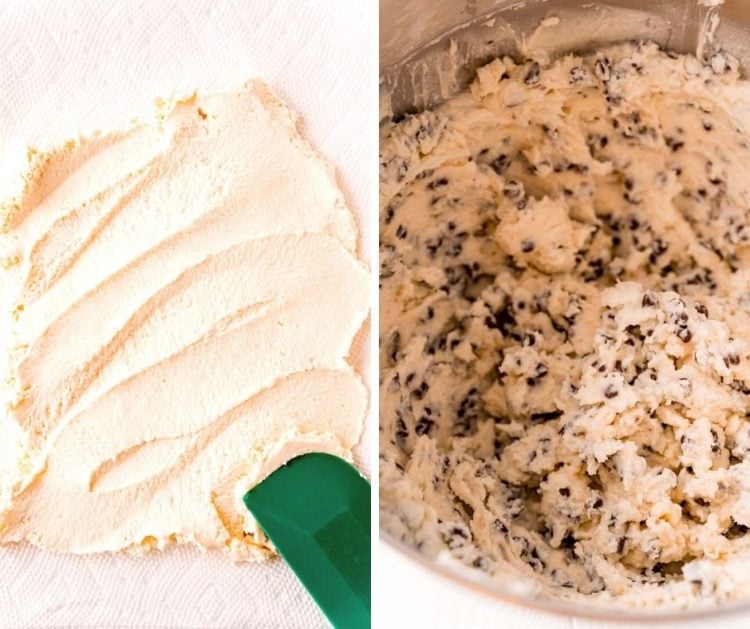 Photo collage showing how to make cannoli dip.