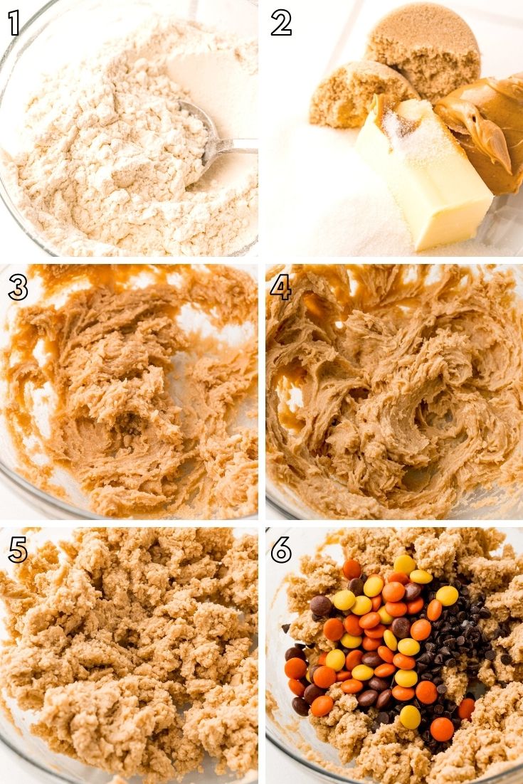 Step by step photo collage showing how to make edible cookie dough.