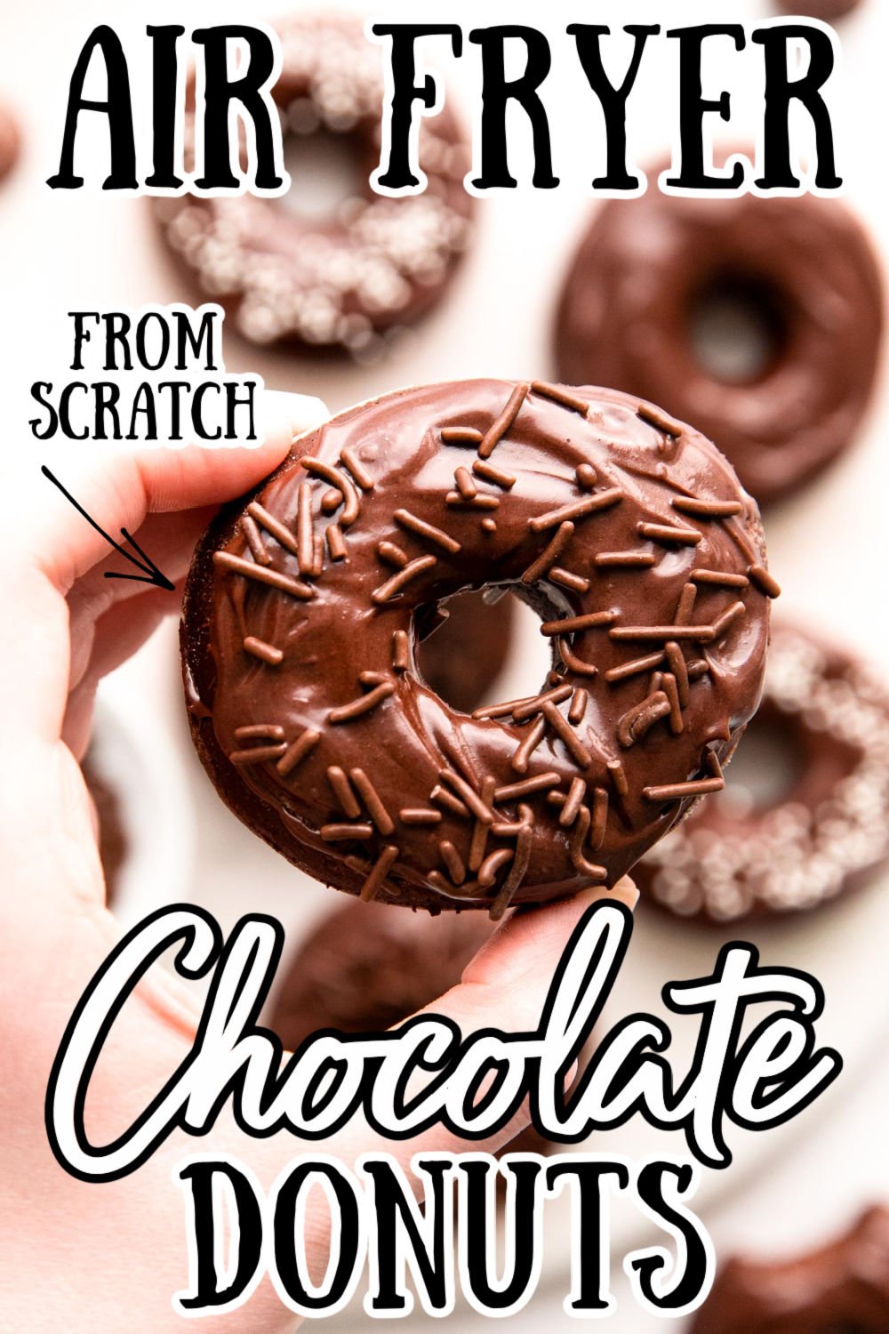 These Air Fryer Chocolate Donuts are amazingly soft and fluffy and packed full of rich chocolate flavor! Made from scratch and just as good as deep-fried! via @sugarandsoulco