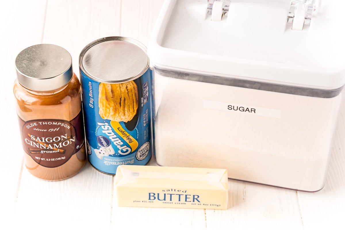 Ingredients to make air fryer donuts with biscuits.