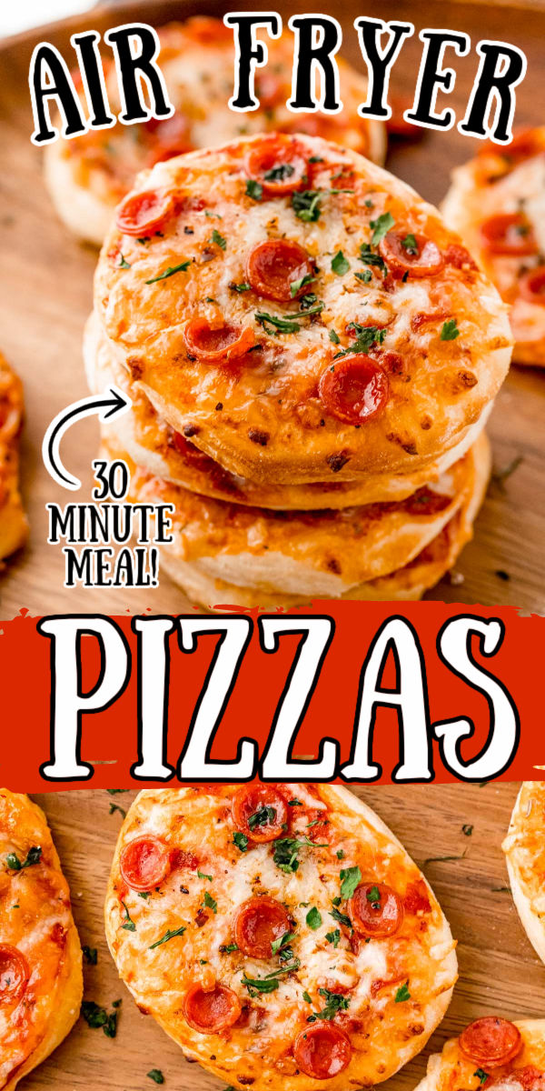 These Air Fryer Mini Pizzas are made out of Grands Flaky Biscuits and finished off with your favorite pizza toppings! They’re ready in under 30 minutes making them the perfect quick option for family pizza nights!  via @sugarandsoulco