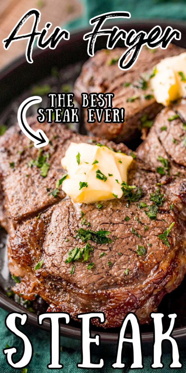 Air Fryer Steak is incredibly tender and juicy with a light crisp coating that cooks in just 14 minutes, making for a quick yet tasty dinner! You may never want to cook a steak any other way again! via @sugarandsoulco