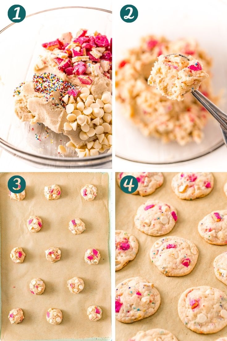 Step-by-step photo collage showing how to make circus animal sugar cookies.