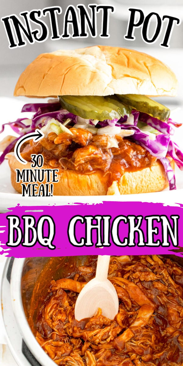 Instant Pot BBQ Chicken pairs shredded chicken with your favorite BBQ sauce to create a satisfying dinner option that’s served on a bun with coleslaw and ready in just 30 minutes!  via @sugarandsoulco