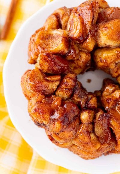 Overhead photo of air fryer monkey bread.