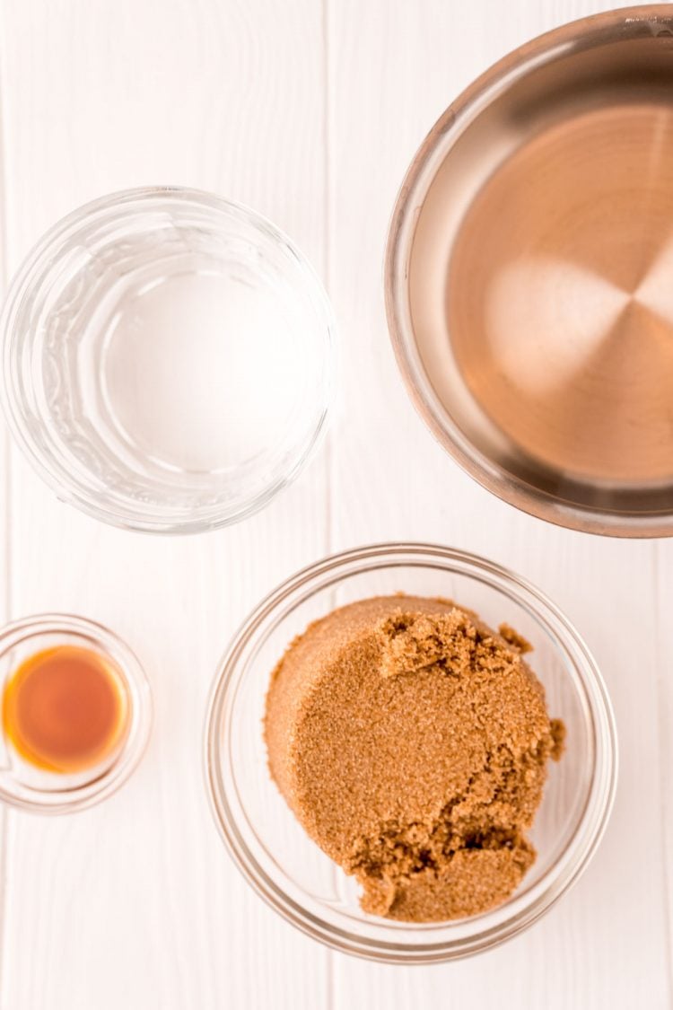 Overhead photo of ingredients used to make brown sugar simple syrup.