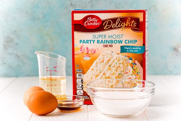 Ingredients to make funfetti cake mix cookies.