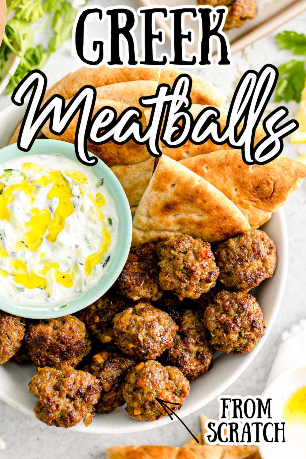 These Greek Meatballs are perfectly plump and loaded with authentic flavor using herbs and spices to pack into ground beef and served with pita bread and tzatziki sauce! via @sugarandsoulco