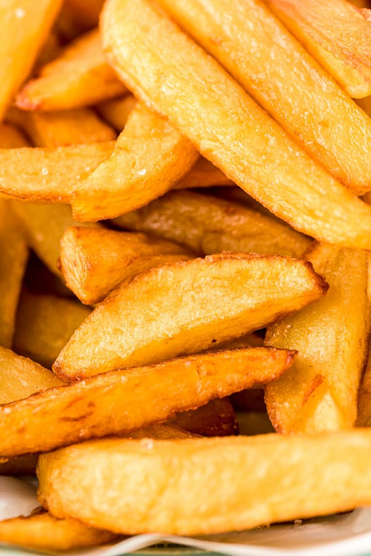 Super close up photo of French fries.