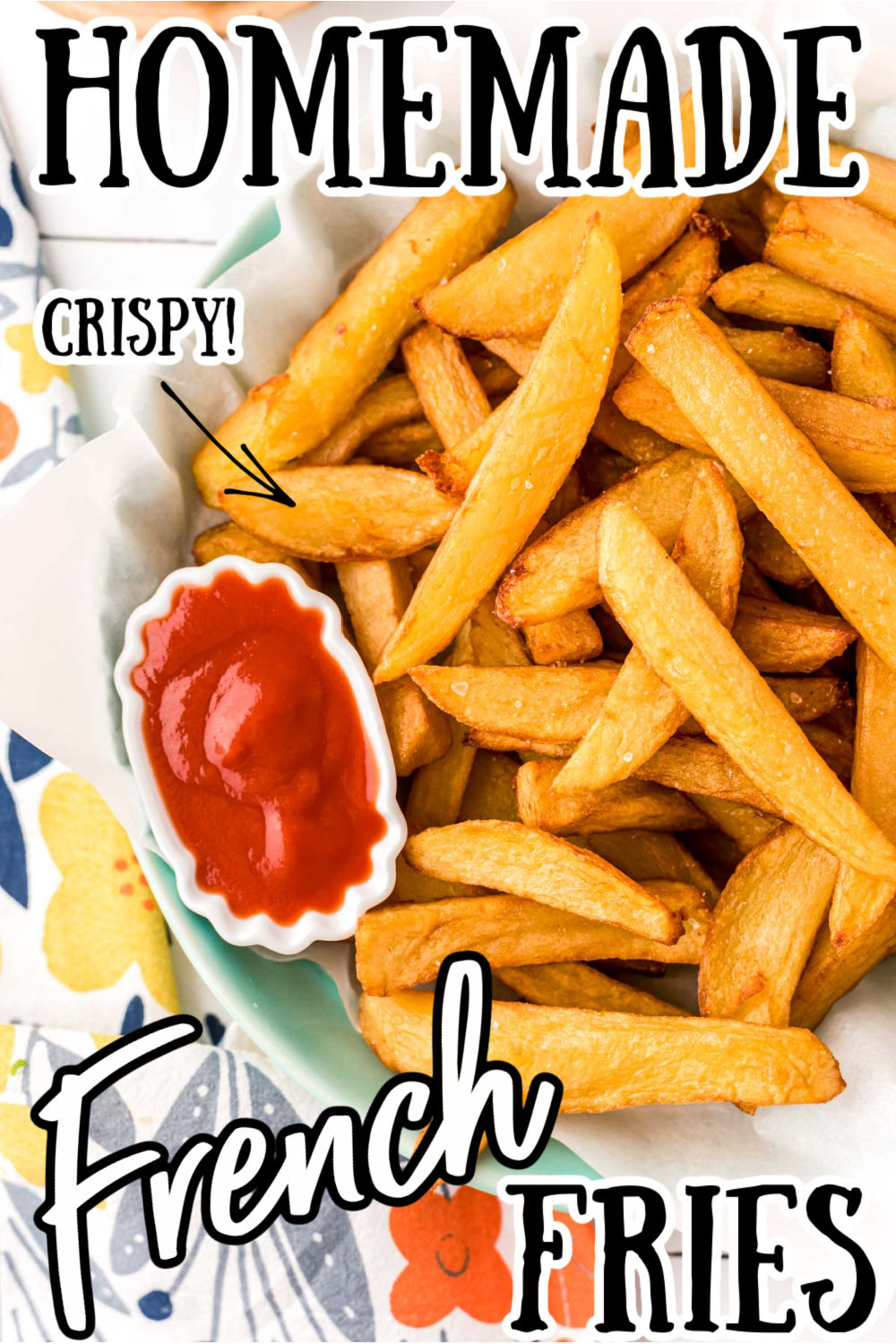 These Homemade French Fries hit your table in under 35 minutes after being double fried to a beautiful, crisp golden brown! Pair these crunchy french fries with your favorite burger, chicken tenders, or with a tasty slab of fried fish! via @sugarandsoulco