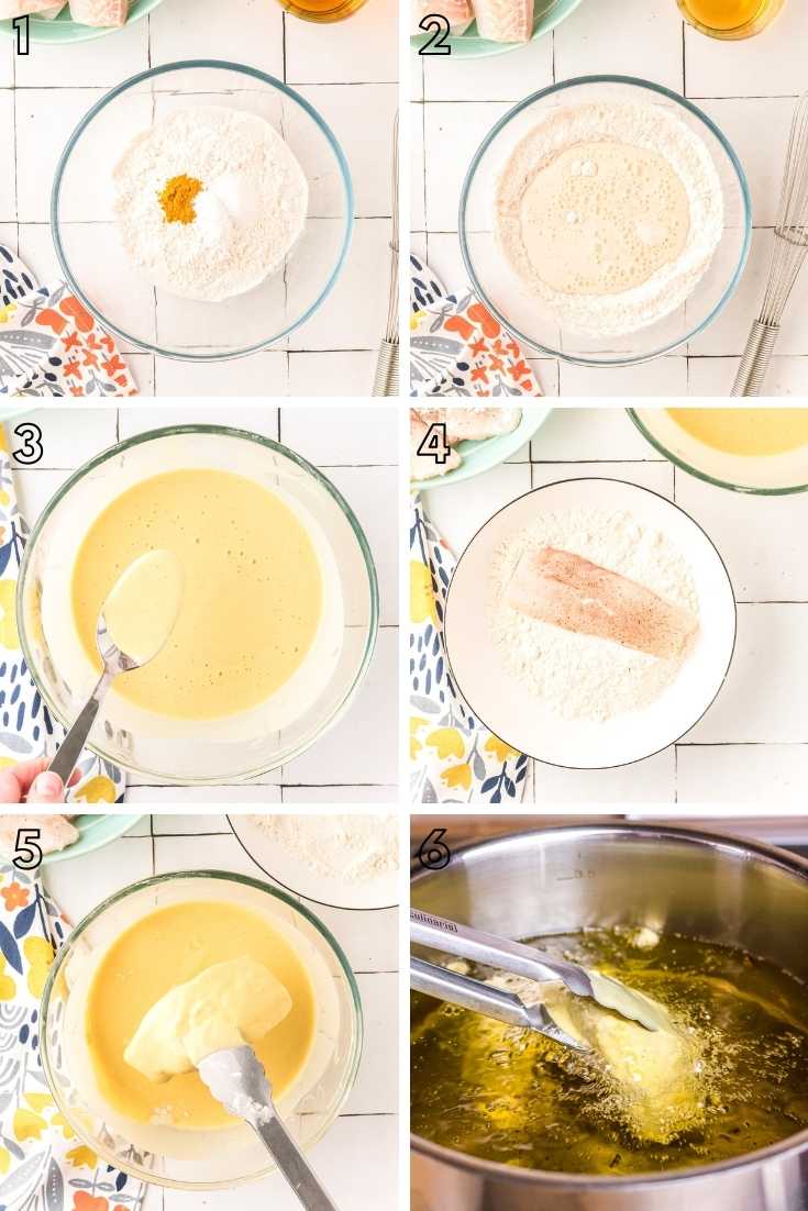 Step-by-step photo collage showing how to make fried fish.