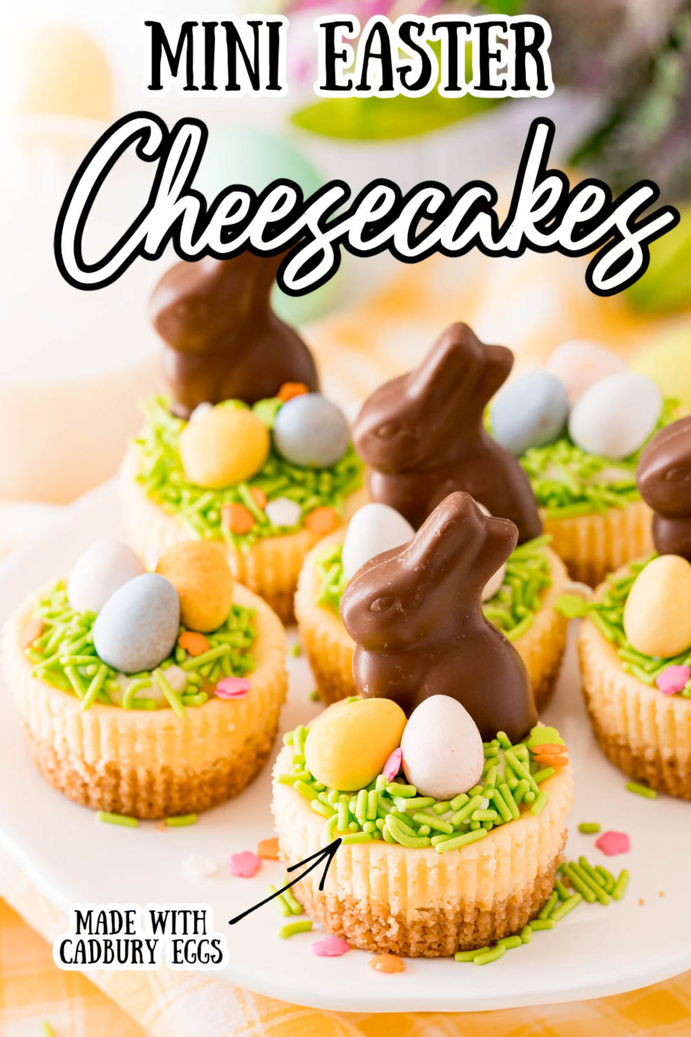 Mini Easter Cheesecakes are rich bite-sized cheesecakes topped with fun Easter candy for the perfect holiday dessert that kids will love!
 via @sugarandsoulco