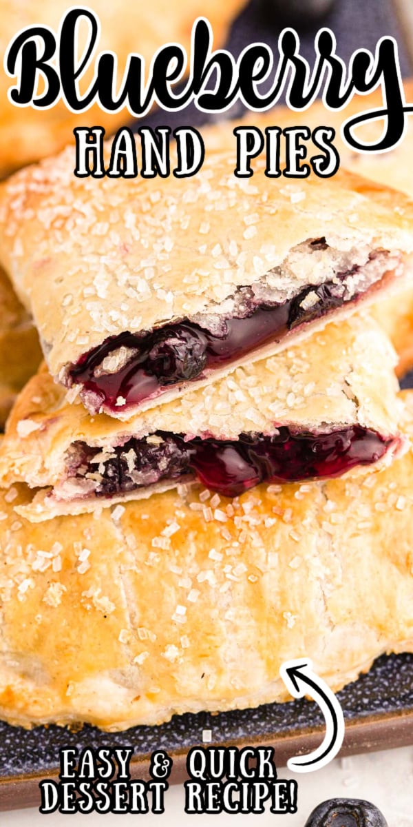 Blueberry Hand Pies are bursting with juicy blueberry filling and baked to a beautiful golden brown, all made easy using store-bought ingredients! via @sugarandsoulco