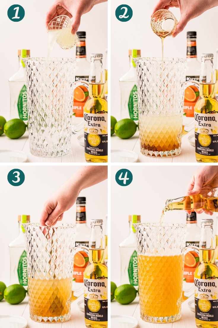 Step-by-step photo collage showing how to make beer margaritas.